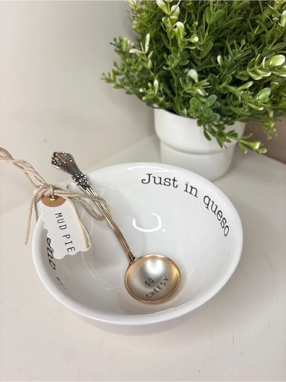 Mud Pie ‘Just In Queso’ Ceramic Dip Bowl Set with ‘So Cheesy’ Spoon